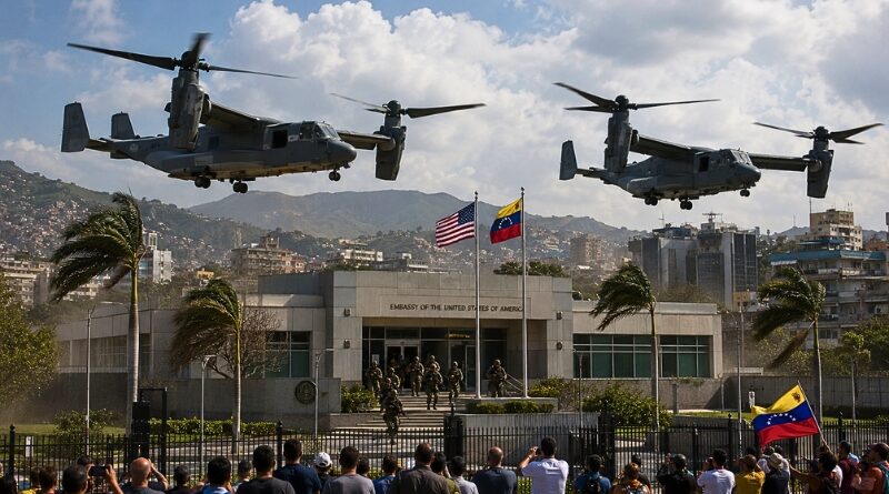 Ospreys sobrevuelan la embajada en un claro mensaje de preparación operativa mientras avanza el plan de tres fases de Trump para Venezuela.